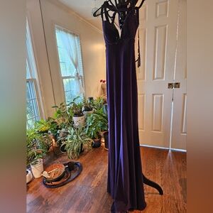 NWT Dark Purple Strappy Jeweled Prom Dress